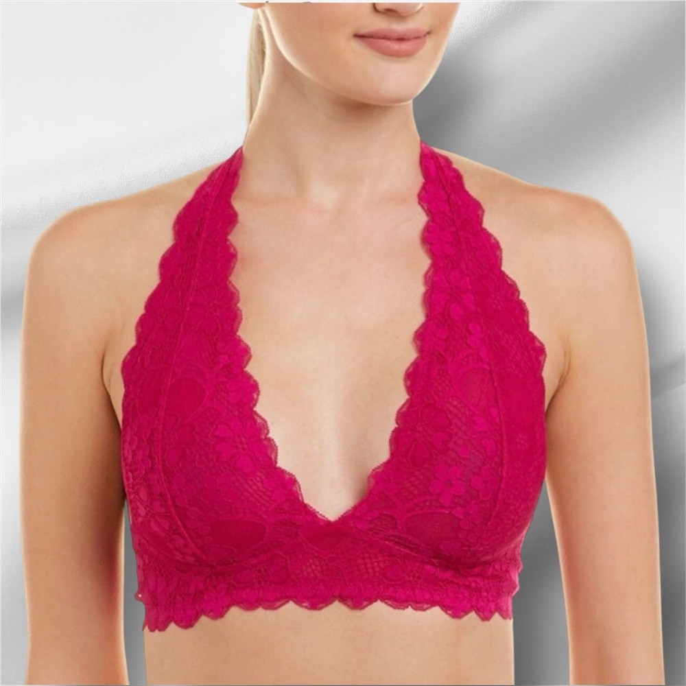 Free People Lace Halter Bralette in Fuchsia Size Small (32D, 34A, 34B)